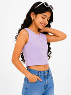 Kidello Girls Cotton Ribbed Crop Top | Sleeveless Casual Top