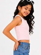 Kidello Girls Cotton Ribbed Crop Top | Sleeveless Casual Top