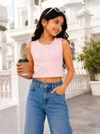 Kidello Girls Cotton Ribbed Crop Top | Sleeveless Casual Top