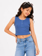 Kidello Girls Cotton Ribbed Crop Top | Sleeveless Casual Top