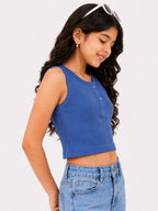 Kidello Girls Cotton Ribbed Crop Top | Sleeveless Casual Top