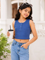 Kidello Girls Cotton Ribbed Crop Top | Sleeveless Casual Top