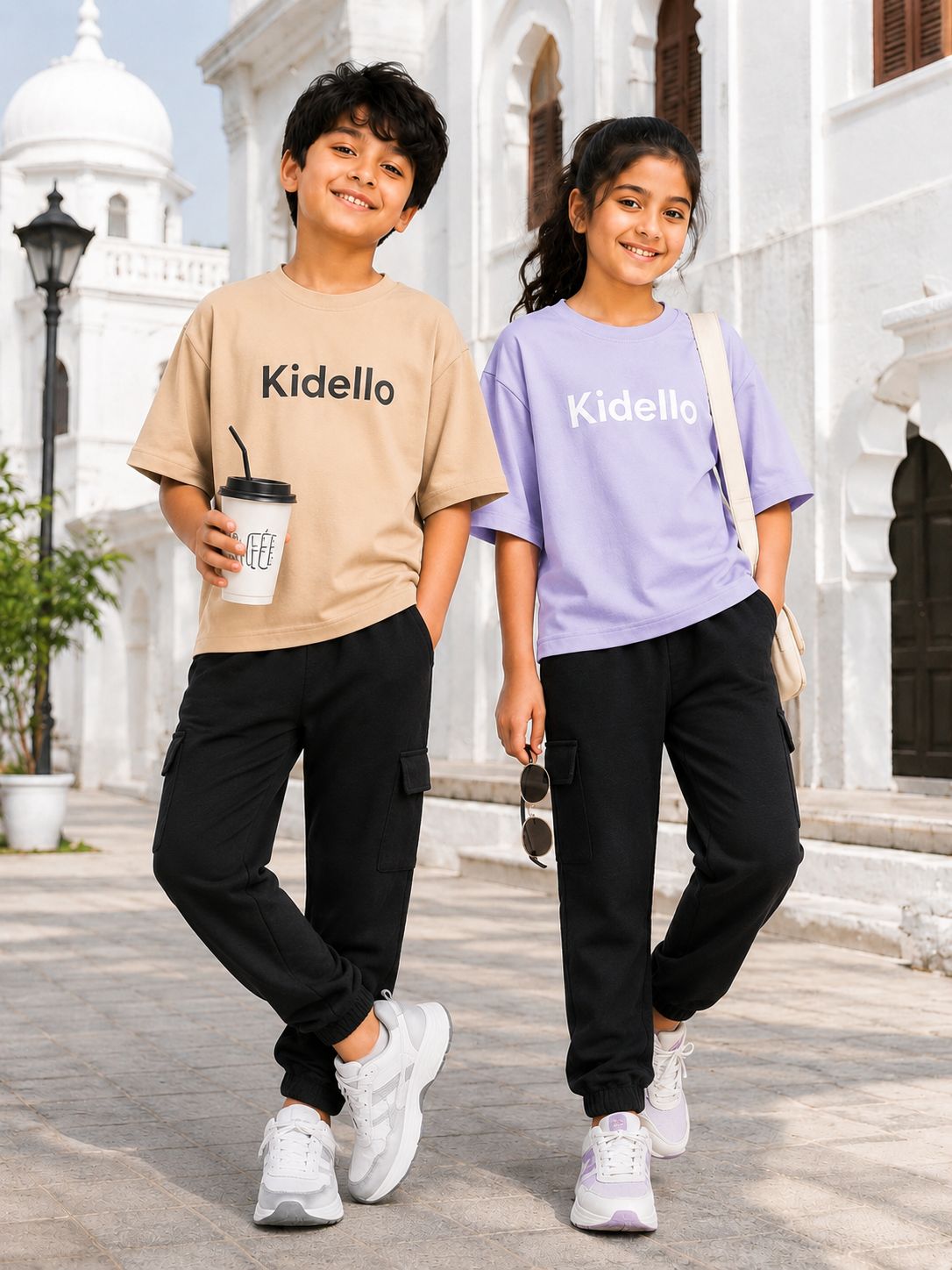 Kidello Kids Unisex Cargo Joggers | Relaxed Fit Cotton Jogger Pants