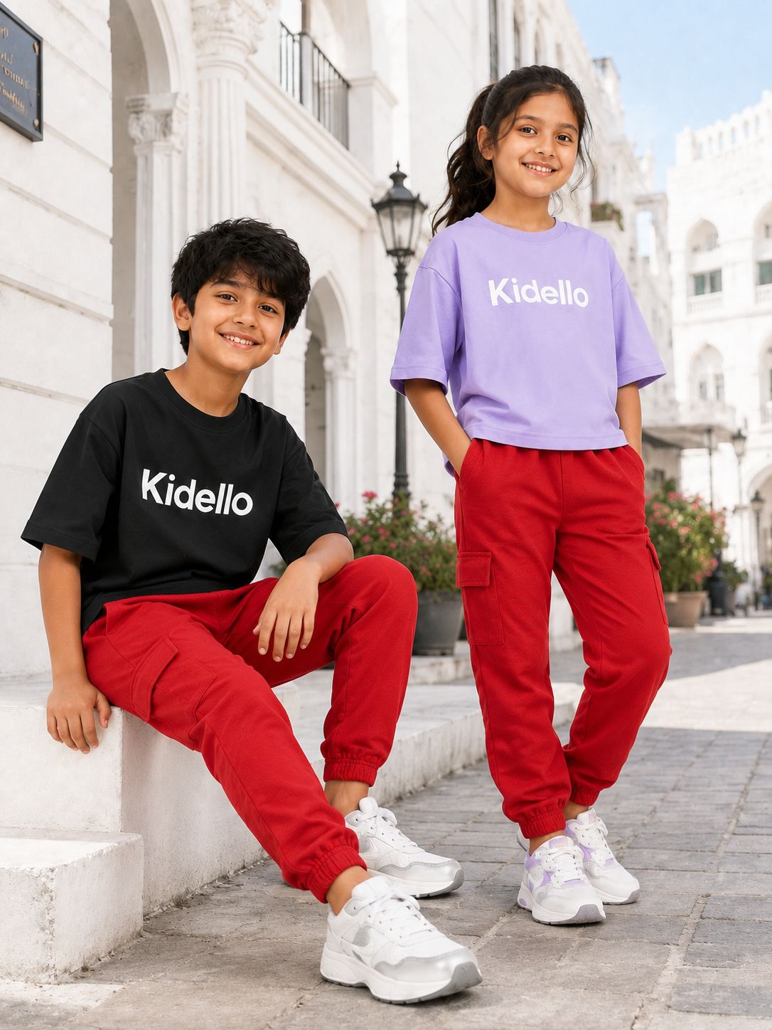 Kidello Kids Unisex Cargo Joggers | Relaxed Fit Cotton Jogger Pants