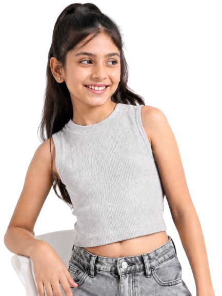 Kidello Girls Cotton Ribbed Crop Top | Sleeveless Casual Top