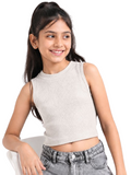 Kidello Girls Cotton Ribbed Crop Top | Sleeveless Casual Top