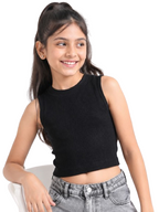 Kidello Girls Cotton Ribbed Crop Top | Sleeveless Casual Top