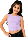 Kidello Girls Cotton Ribbed Crop Top | Sleeveless Casual Top