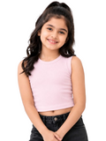 Kidello Girls Cotton Ribbed Crop Top | Sleeveless Casual Top