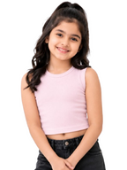 Kidello Girls Cotton Ribbed Crop Top | Sleeveless Casual Top