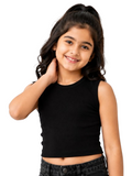 Kidello Girls Cotton Ribbed Crop Top | Sleeveless Casual Top
