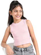 Kidello Girls Cotton Ribbed Crop Top | Sleeveless Casual Top