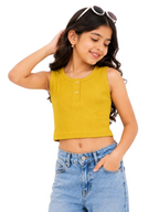 Kidello Girls Cotton Ribbed Crop Top | Sleeveless Casual Top