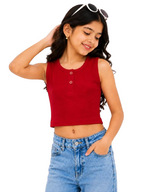 Kidello Girls Cotton Ribbed Crop Top | Sleeveless Casual Top