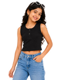 Kidello Girls Cotton Ribbed Crop Top | Sleeveless Casual Top
