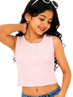 Kidello Girls Cotton Ribbed Crop Top | Sleeveless Casual Top