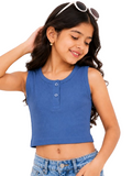 Kidello Girls Cotton Ribbed Crop Top | Sleeveless Casual Top