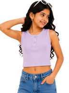 Kidello Girls Cotton Ribbed Crop Top | Sleeveless Casual Top