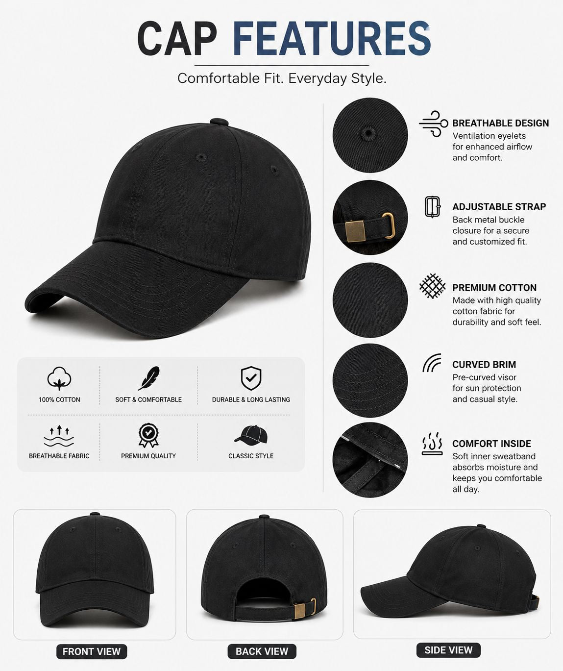 Kidello Kids Vintage Baseball Cap | Adjustable Cotton Sun Cap | Stylish Casual Cap for Boys & Girls (11–14 Years)