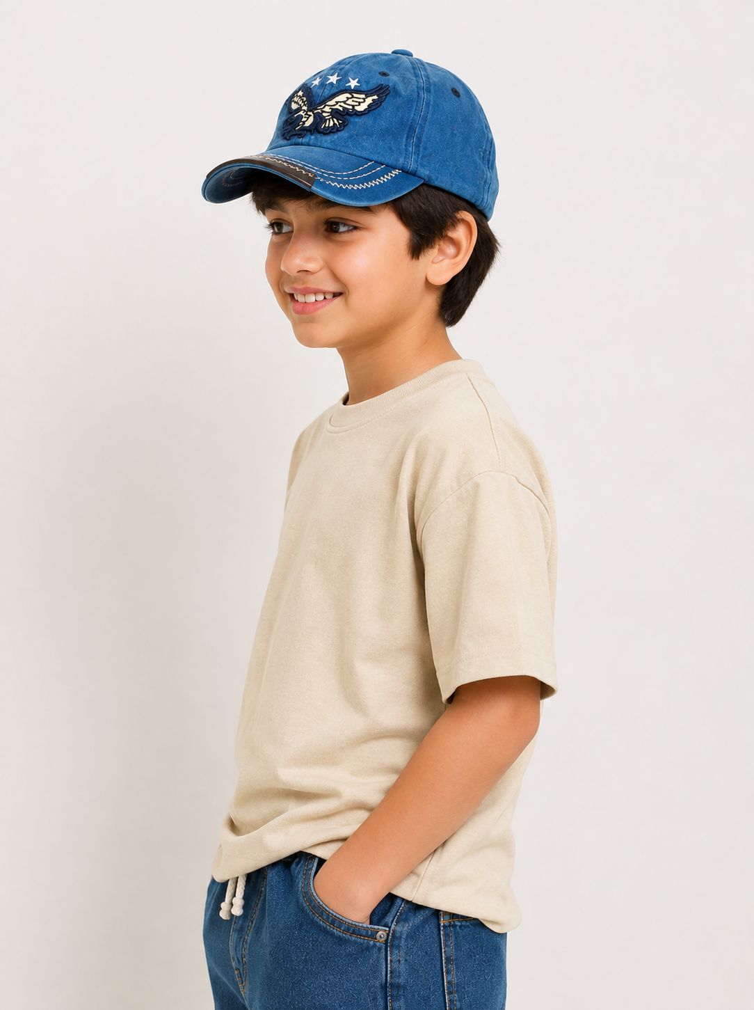 Kidello Kids Vintage Baseball Cap | Adjustable Cotton Sun Cap | Stylish Embroidered Casual Cap for Boys & Girls (11–14 Years)