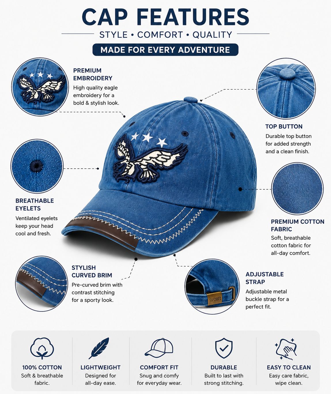 Kidello Kids Vintage Baseball Cap | Adjustable Cotton Sun Cap | Stylish Embroidered Casual Cap for Boys & Girls (11–14 Years)