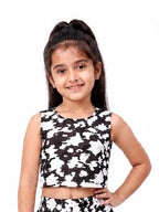 Kidello Girls Printed Spun Crop Top | Soft Sleeveless Casual Top for Girls