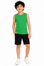 KIDELLO Boys Pure Cotton Sleeveless T-Shirt | Soft Breathable Round Neck Vest Tee for Kids | Regular Fit Summer Wear