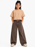 Kidello Girls Oversized Relaxed Fit Boxy Crop Top | Premium High GSM Cotton | Soft & Breathable | Casual Everyday T-Shirt