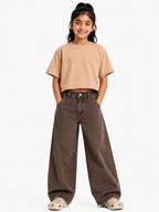 Kidello Girls Oversized Relaxed Fit Boxy Crop Top | Premium High GSM Cotton | Soft & Breathable | Casual Everyday T-Shirt