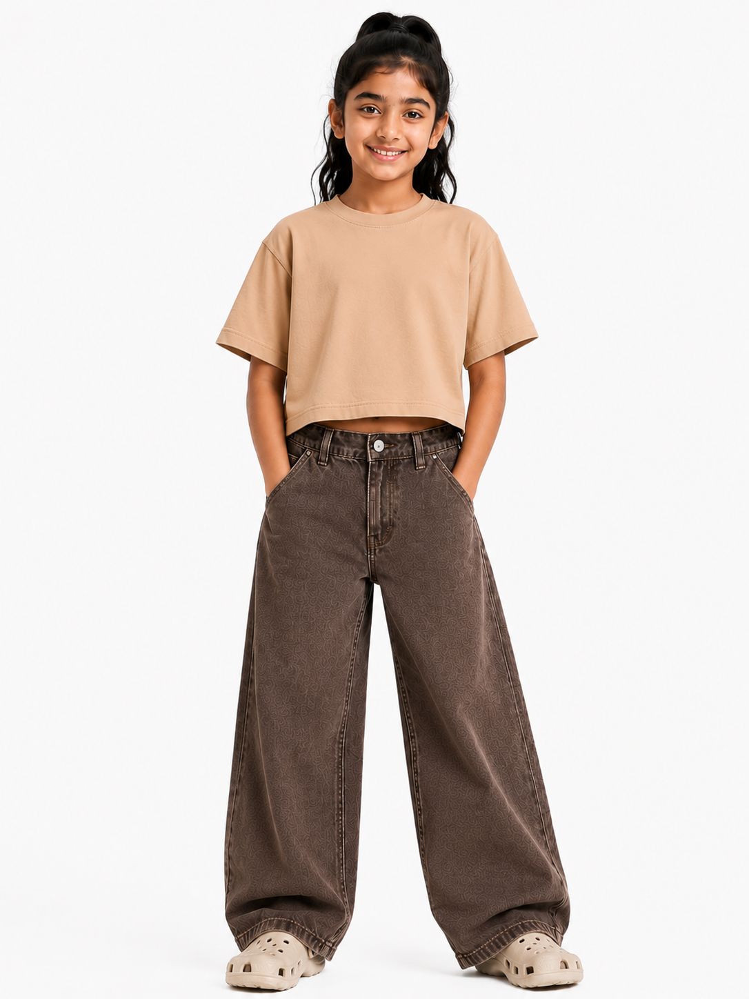Kidello Girls Oversized Relaxed Fit Boxy Crop Top | Premium High GSM Cotton | Soft & Breathable | Casual Everyday T-Shirt