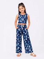 Kidello Girls Printed Spun Crop Top & Wide leg Palazzo Co-ord Set