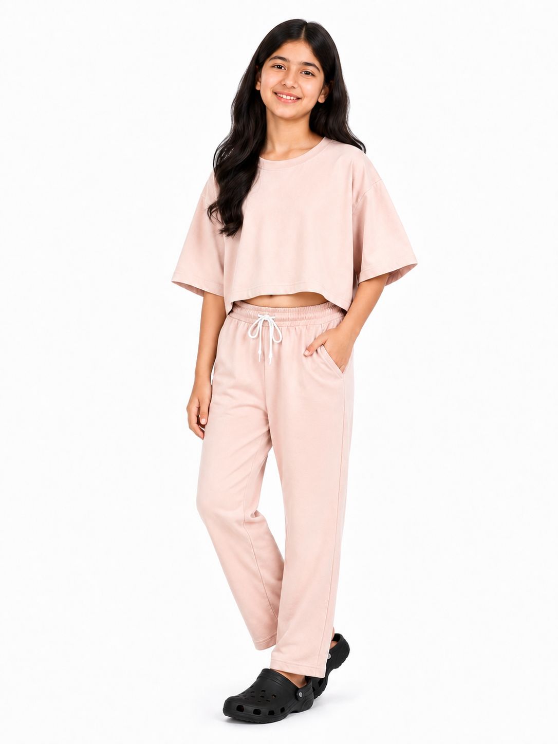 Kidello Girls Cotton Co-ord Set | Oversized Crop Top & Track Pant
