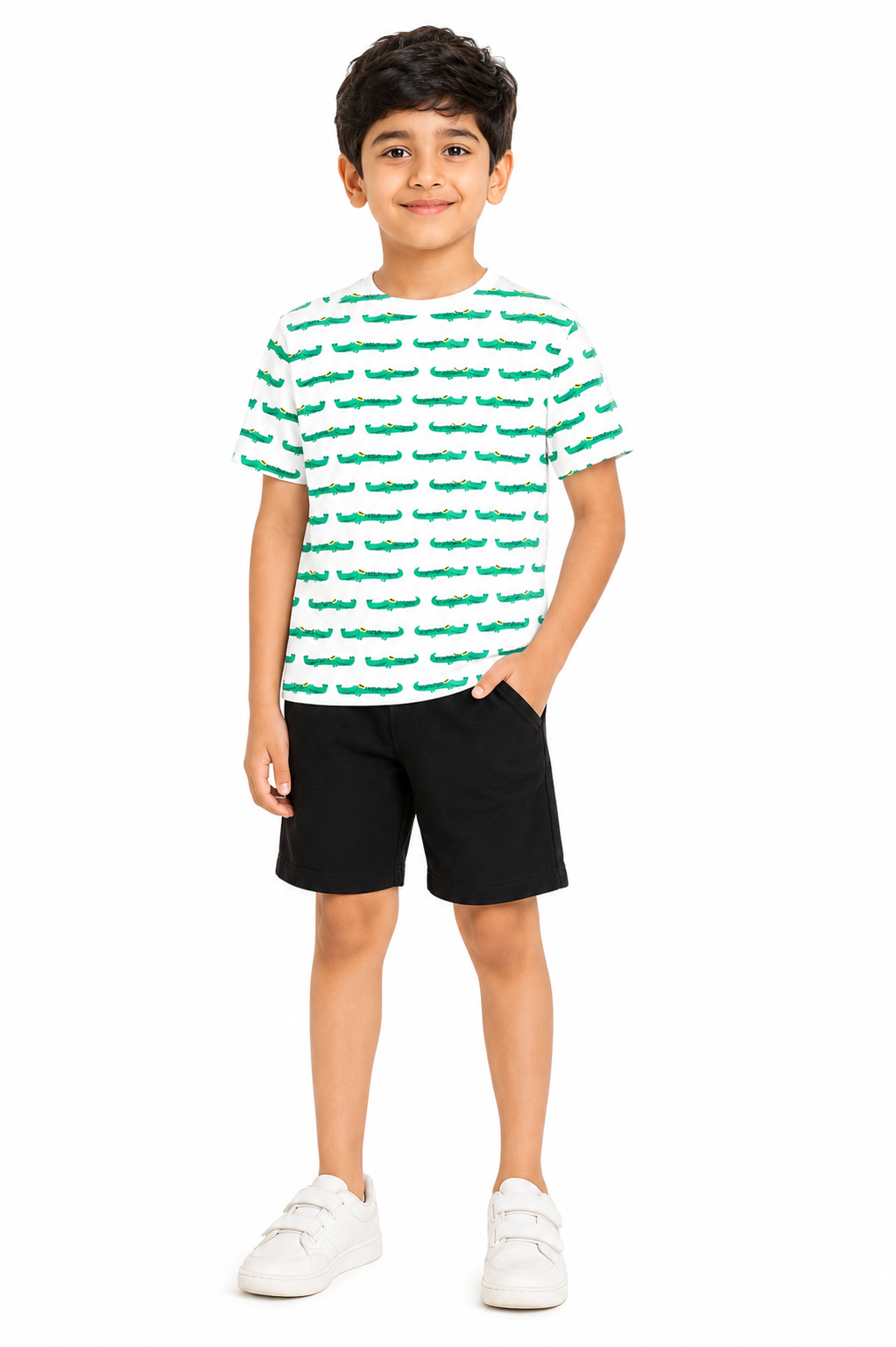 KIDELLO Boys Crocodile Print T-Shirt | 100% Cotton Graphic Printed Round Neck Tee for Kids | Soft Casual Summer Wear