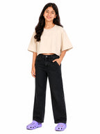Kidello Girls Oversized Relaxed Fit Boxy Crop Top | Premium High GSM Cotton | Soft & Breathable | Casual Everyday T-Shirt
