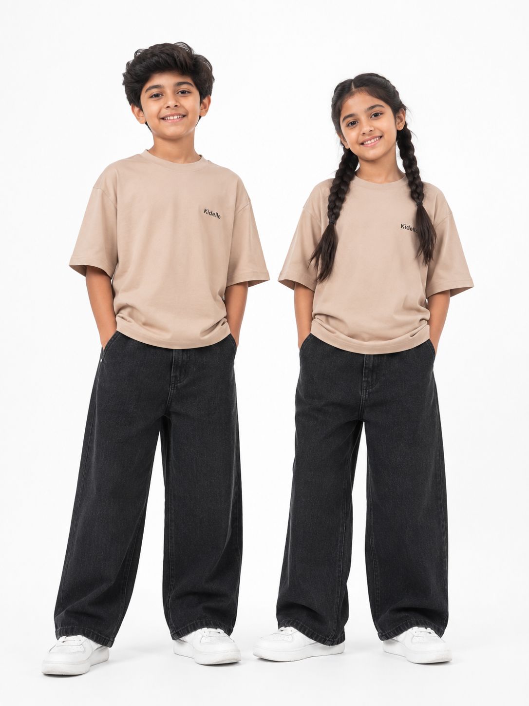 Kidello Kids Wide Leg Fit Jeans for Boys & Girls | Premium Cotton Denim | Mid Rise