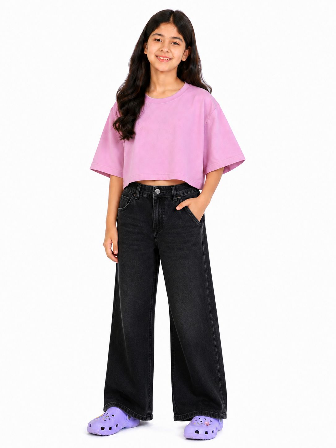 Kidello Girls Oversized Relaxed Fit Boxy Crop Top | Premium High GSM Cotton | Soft & Breathable | Casual Everyday T-Shirt