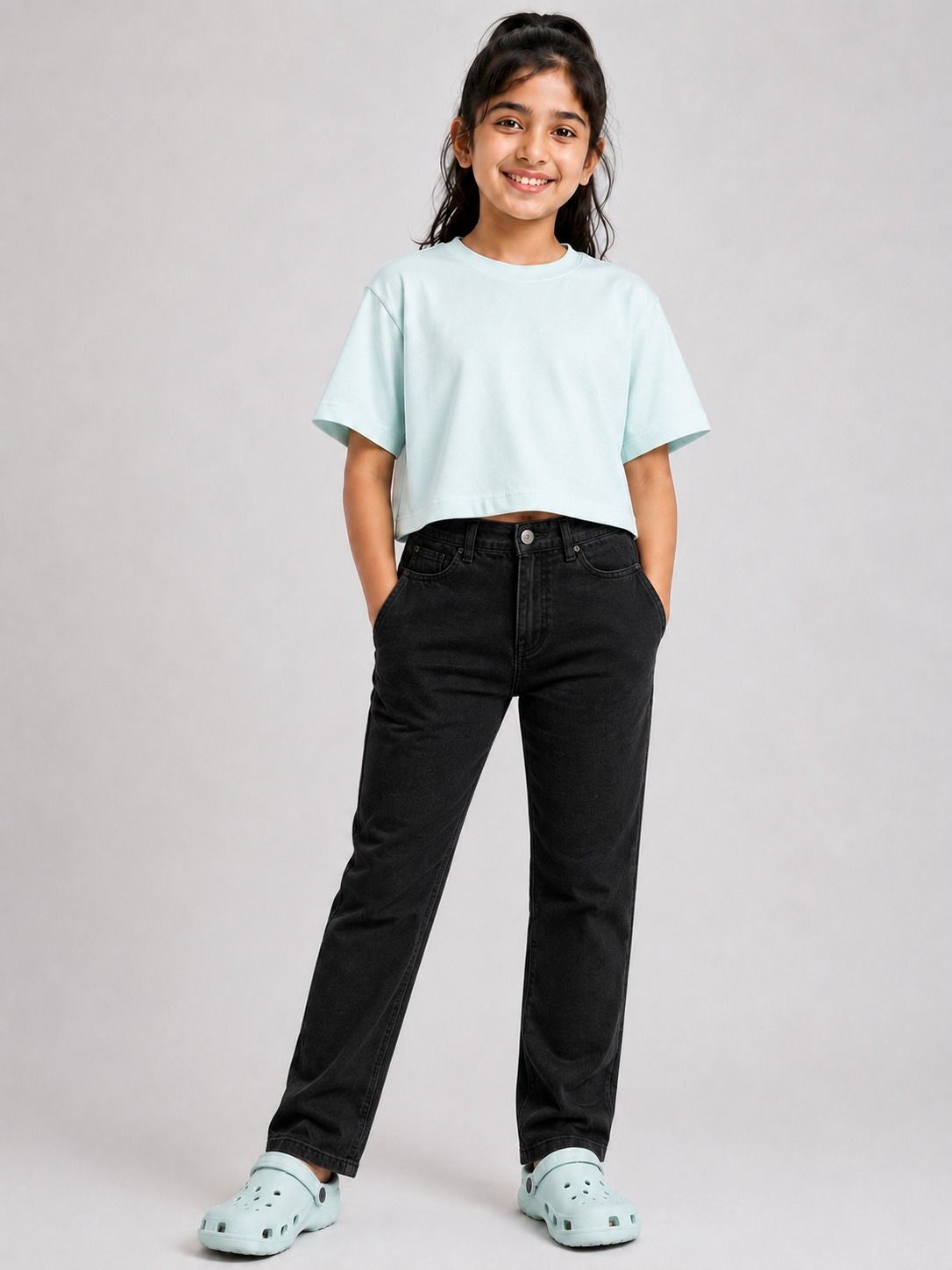 Kidello Girls Oversized Relaxed Fit Boxy Crop Top | Premium High GSM Cotton | Soft & Breathable | Casual Everyday T-Shirt