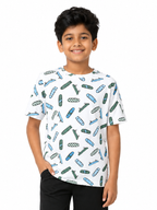 KIDELLO Boys Skateboard Print T-Shirt | 100% Cotton Graphic Printed Round Neck Tee for Kids | Casual Summer Wear