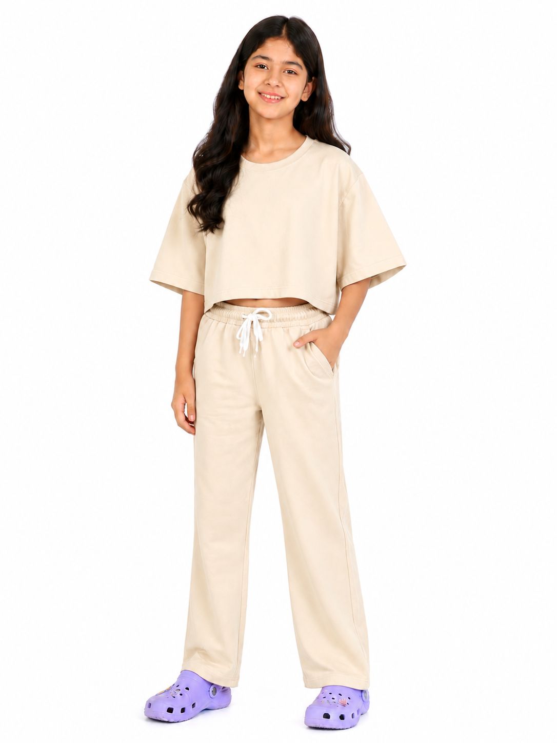 Kidello Girls Cotton Co-ord Set | Oversized Crop Top & Track Pant