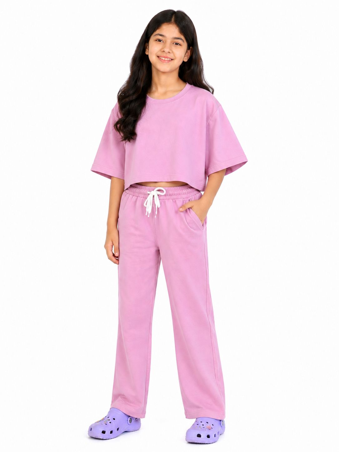 Kidello Girls Cotton Co-ord Set | Oversized Crop Top & Track Pant