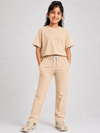 Kidello Girls Cotton Co-ord Set | Oversized Crop Top & Track Pant