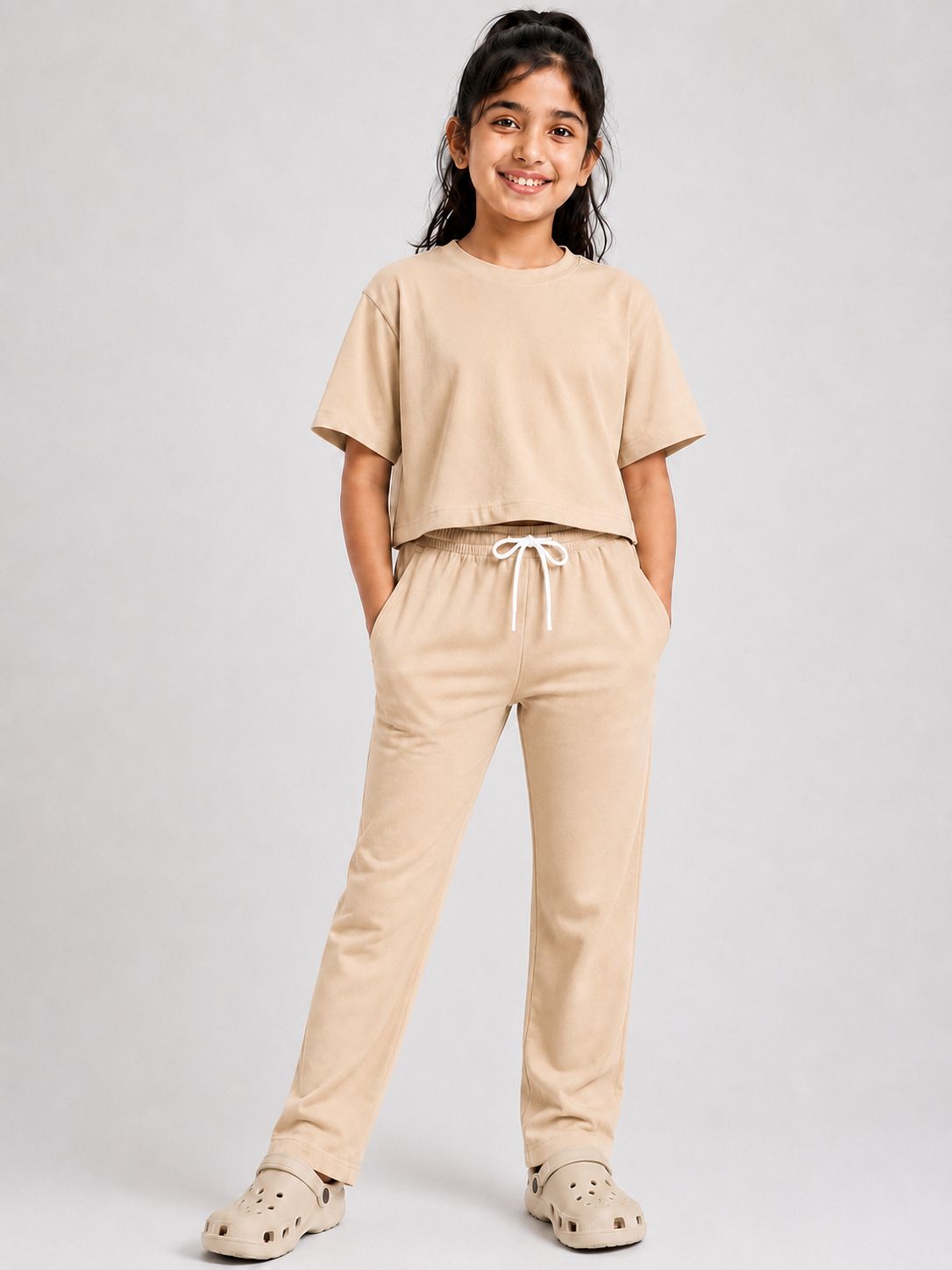 Kidello Girls Cotton Co-ord Set | Oversized Crop Top & Track Pant