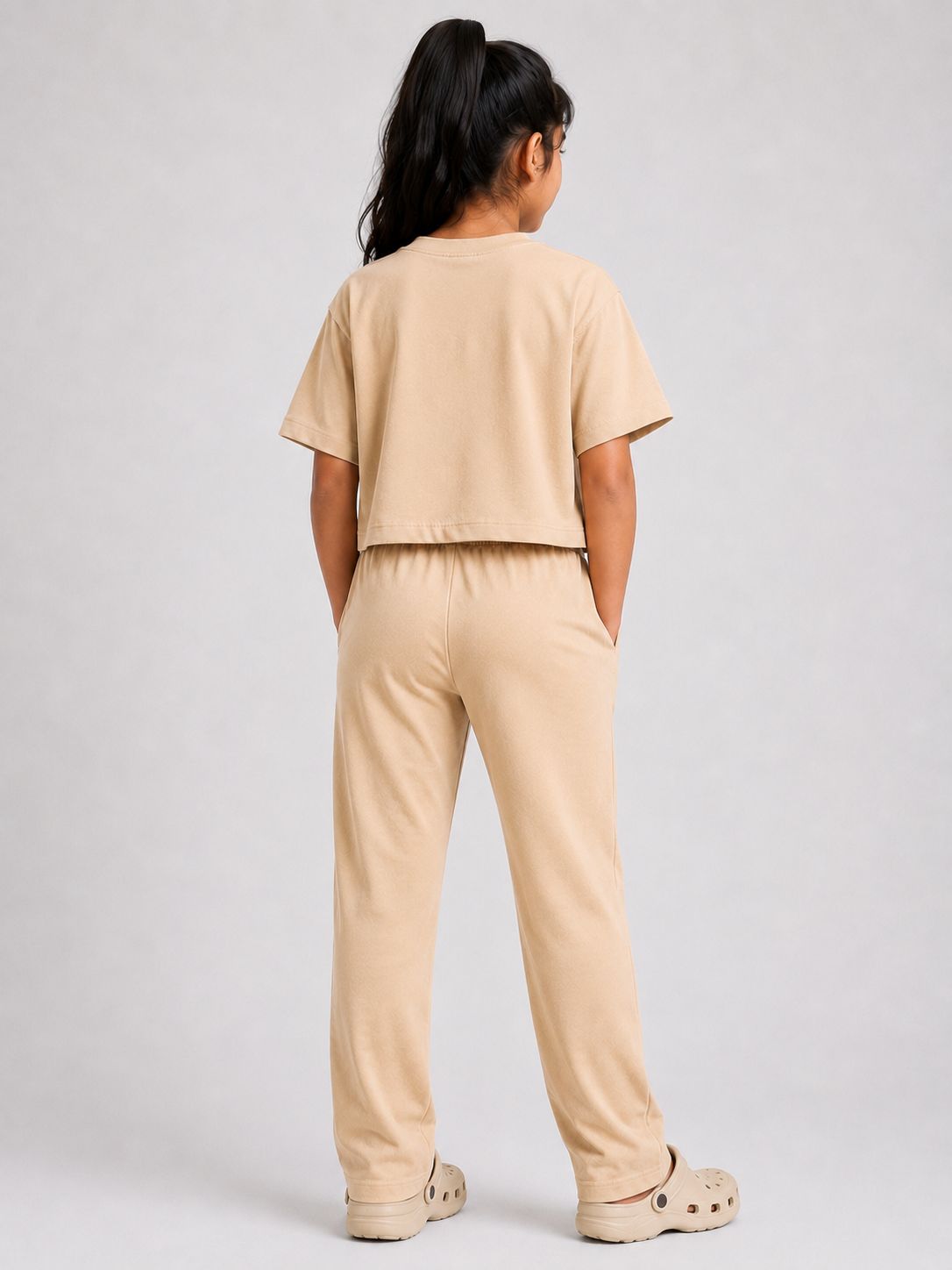 Kidello Girls Cotton Co-ord Set | Oversized Crop Top & Track Pant