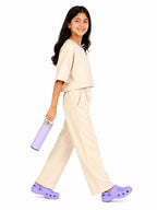 Kidello Girls Cotton Co-ord Set | Oversized Crop Top & Track Pant