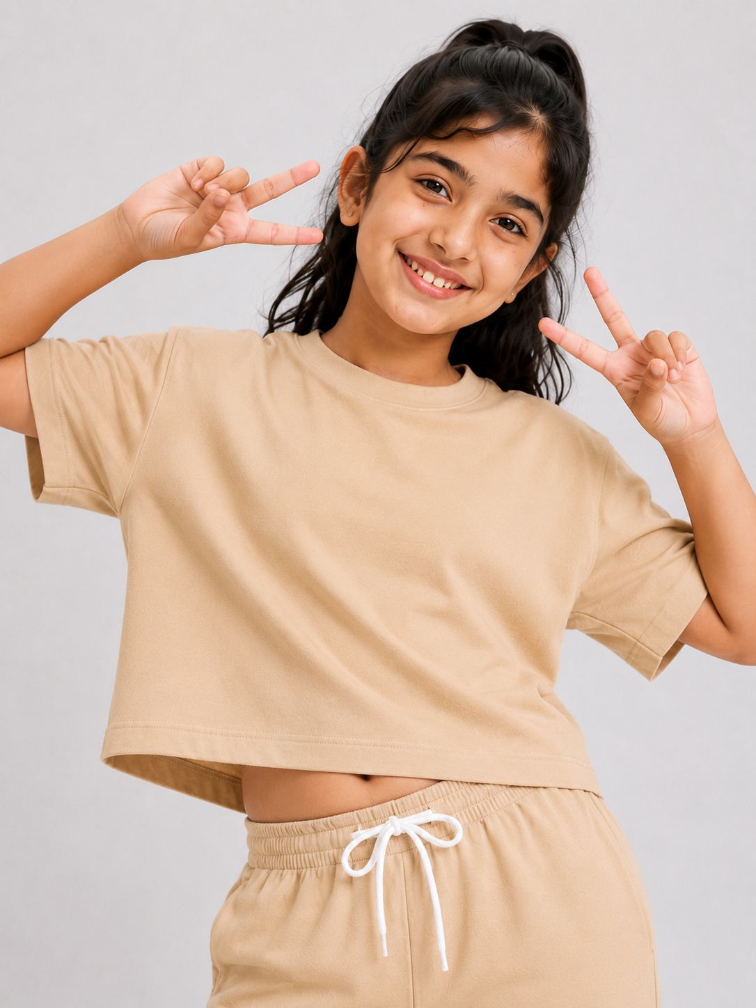 Kidello Girls Cotton Co-ord Set | Oversized Crop Top & Track Pant