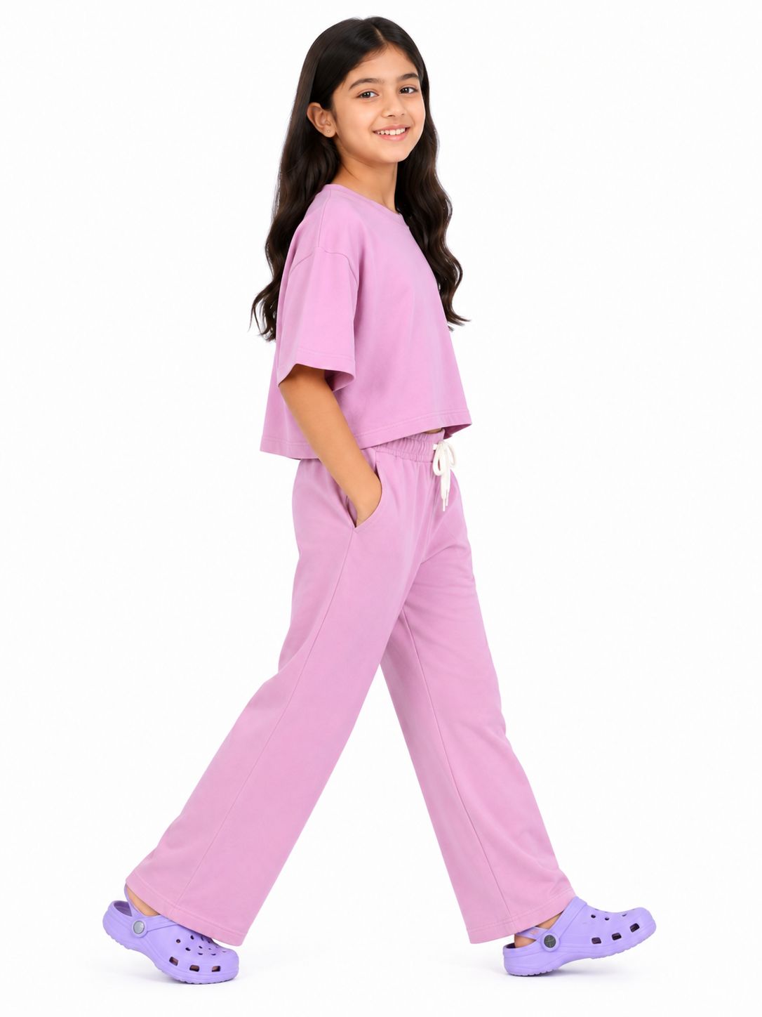 Kidello Girls Cotton Co-ord Set | Oversized Crop Top & Track Pant