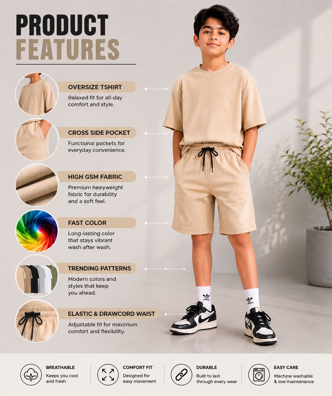 Kidello Boys Cotton Co-ord Set | Oversized T-Shirt & Shorts