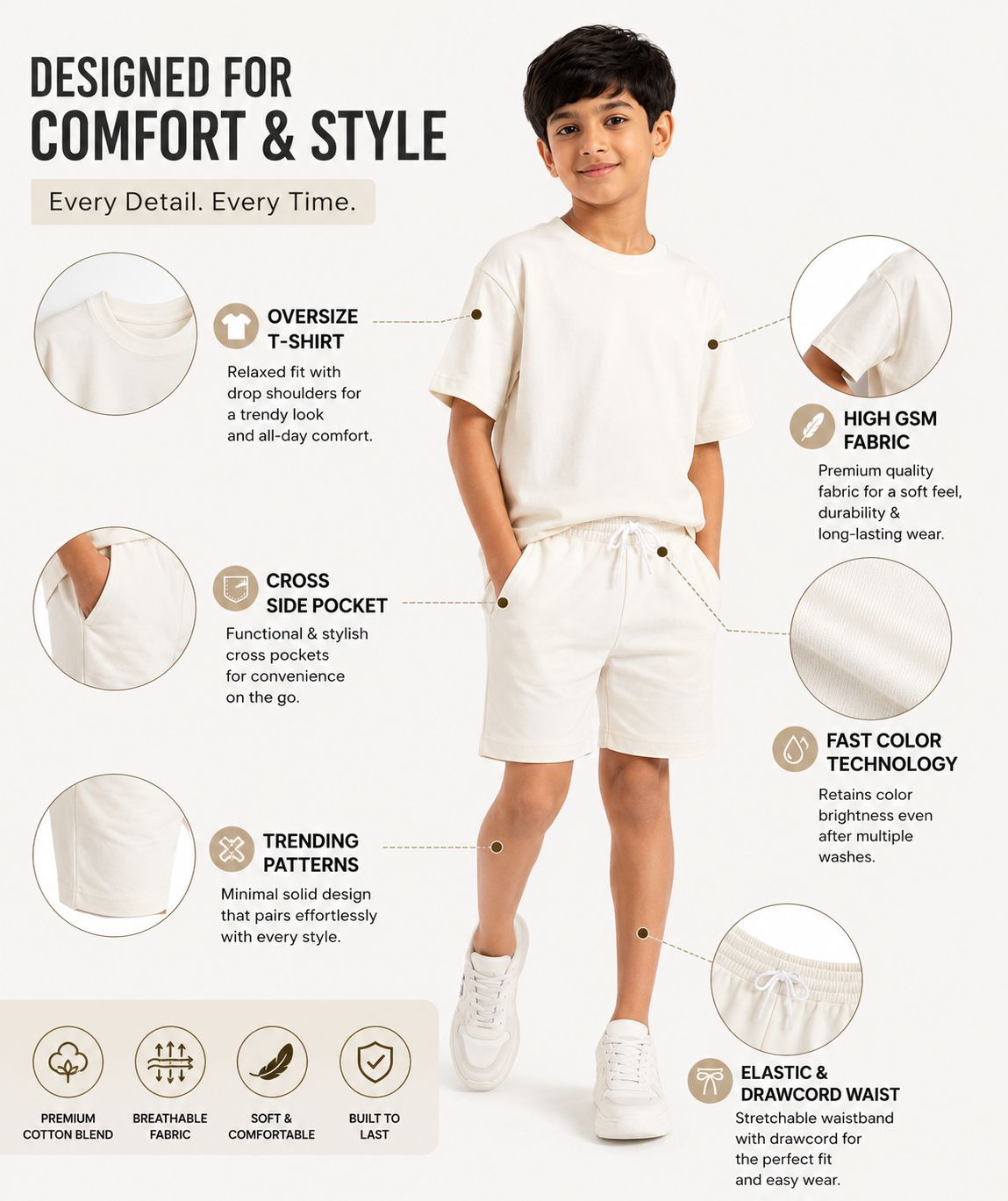 Kidello Boys Cotton Co-ord Set | Oversized T-Shirt & Shorts