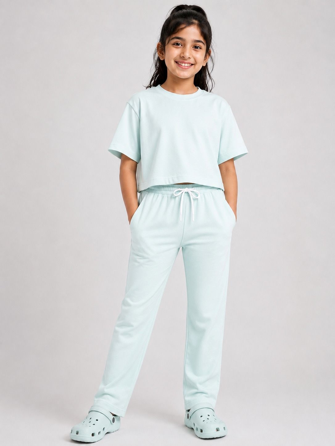 Kidello Girls Cotton Co-ord Set | Oversized Crop Top & Track Pant