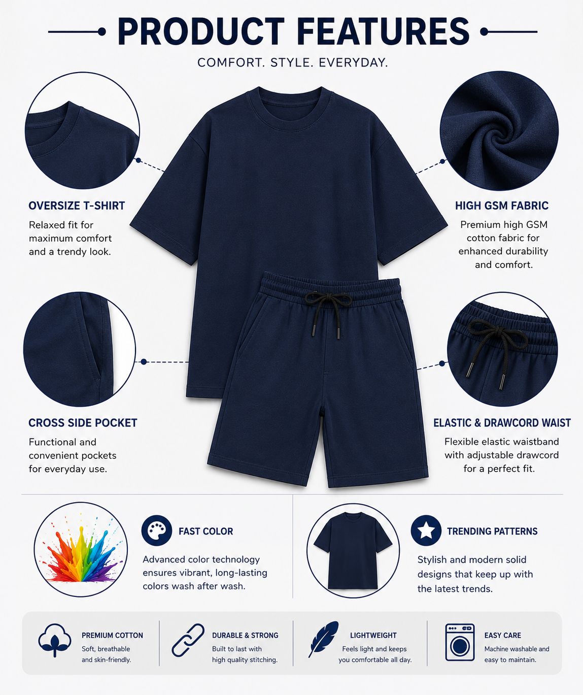 Kidello Boys Cotton Co-ord Set | Oversized T-Shirt & Shorts